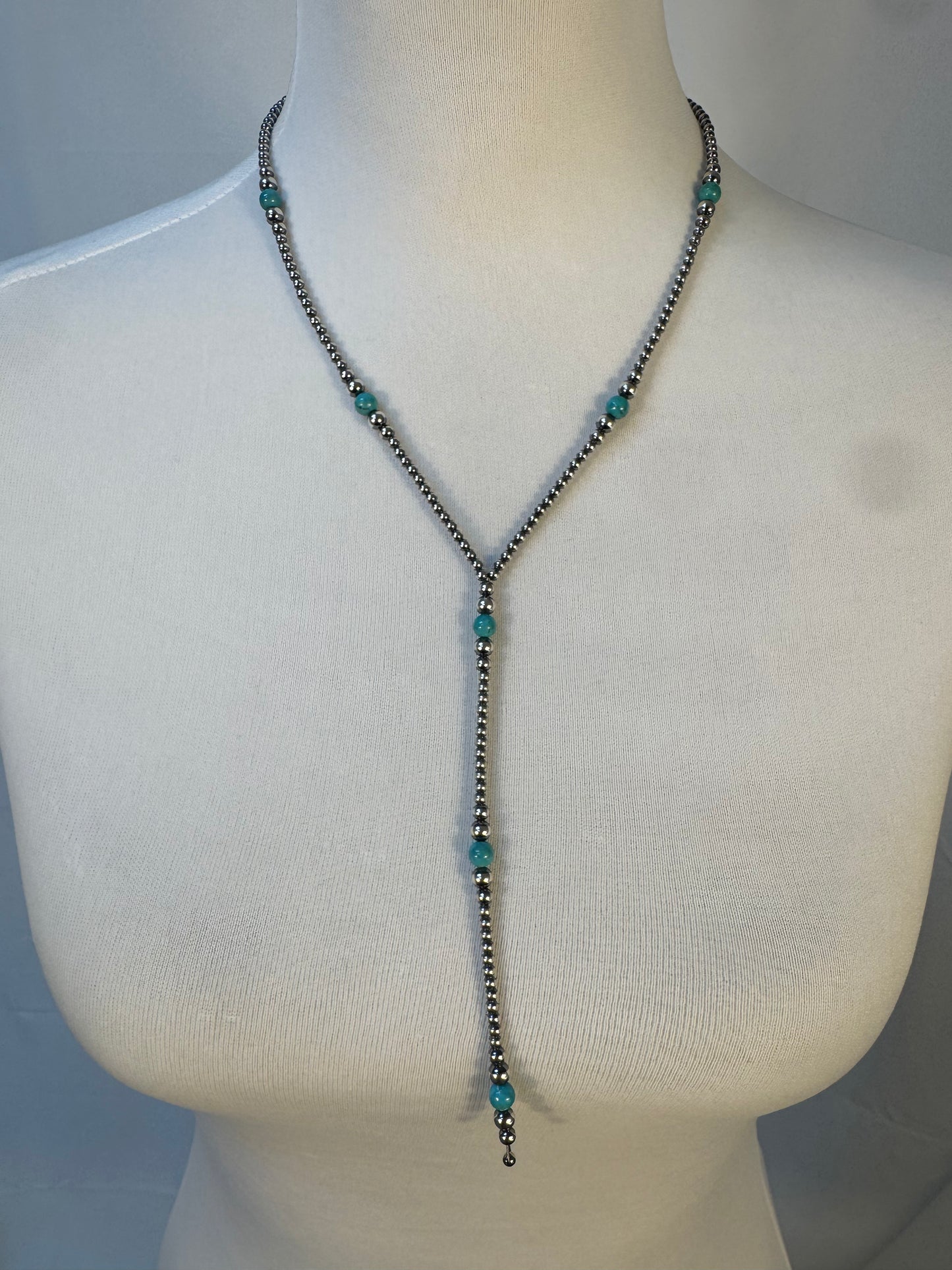 Navajo Style Bead and Turquoise Y-Necklace