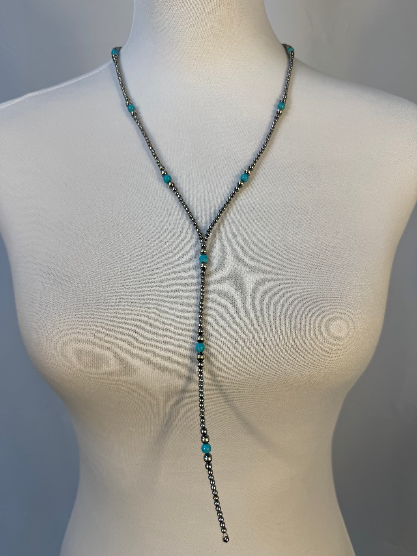 Navajo Style Bead and Turquoise Y-Necklace