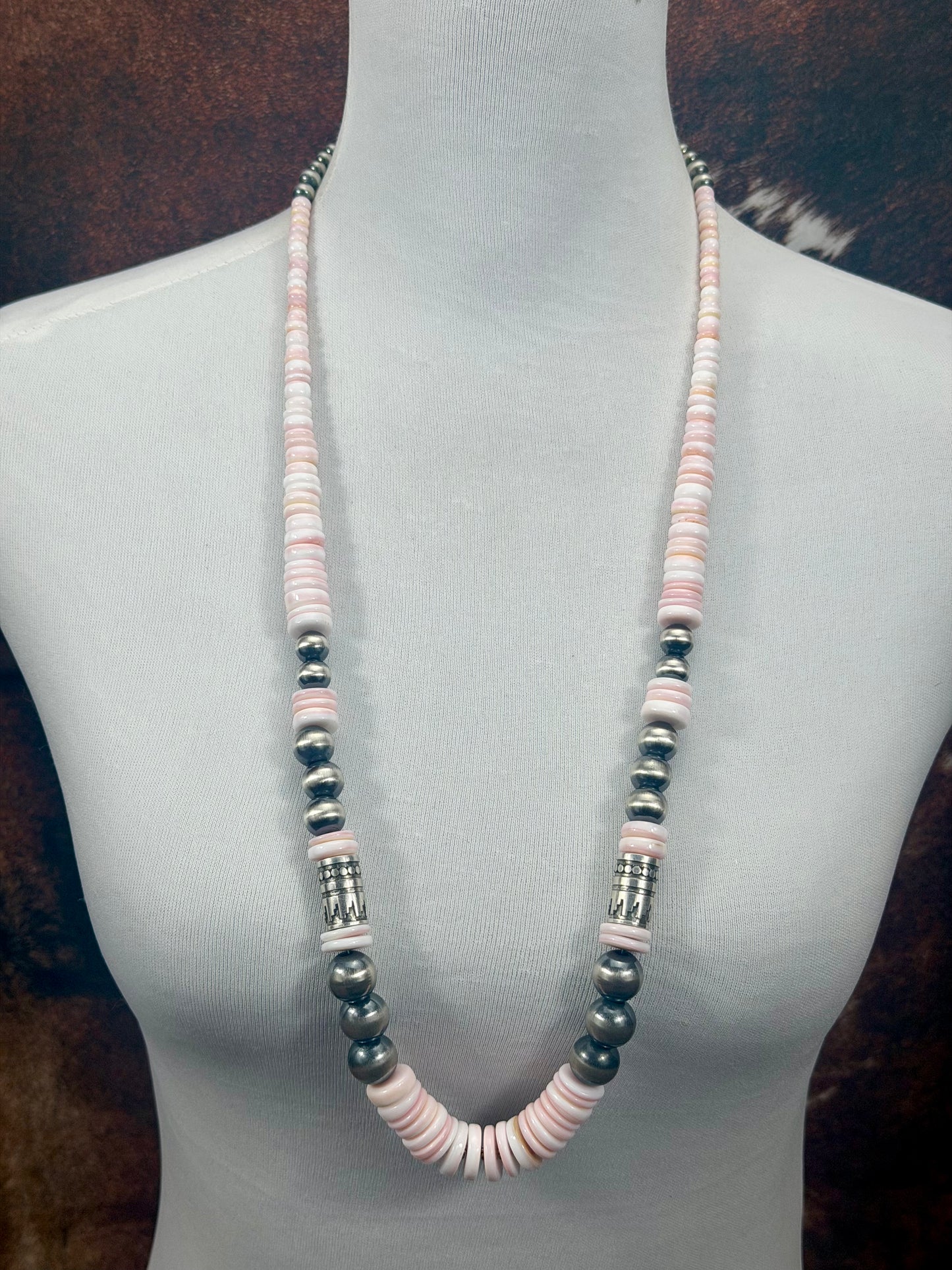 Pink Conch Disc Sterling Pearl Necklace