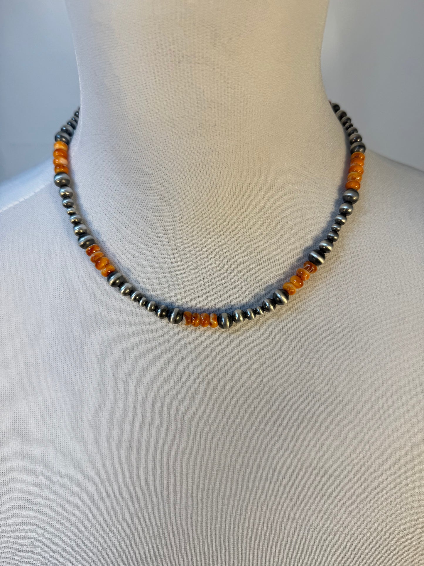 Orange Spiny & Pearl Necklace