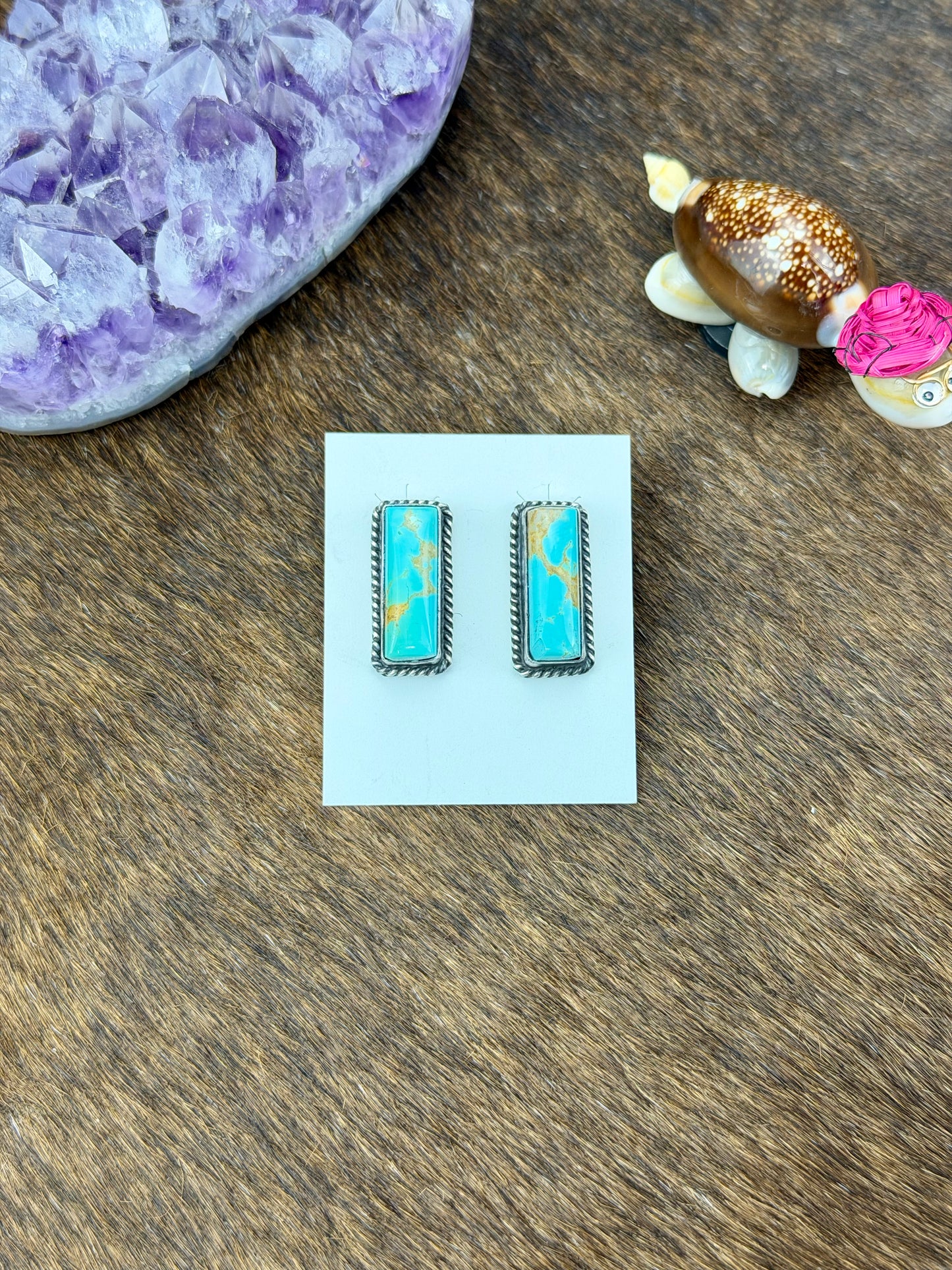 Kingman Turquoise Sterling Silver Bar Earrings