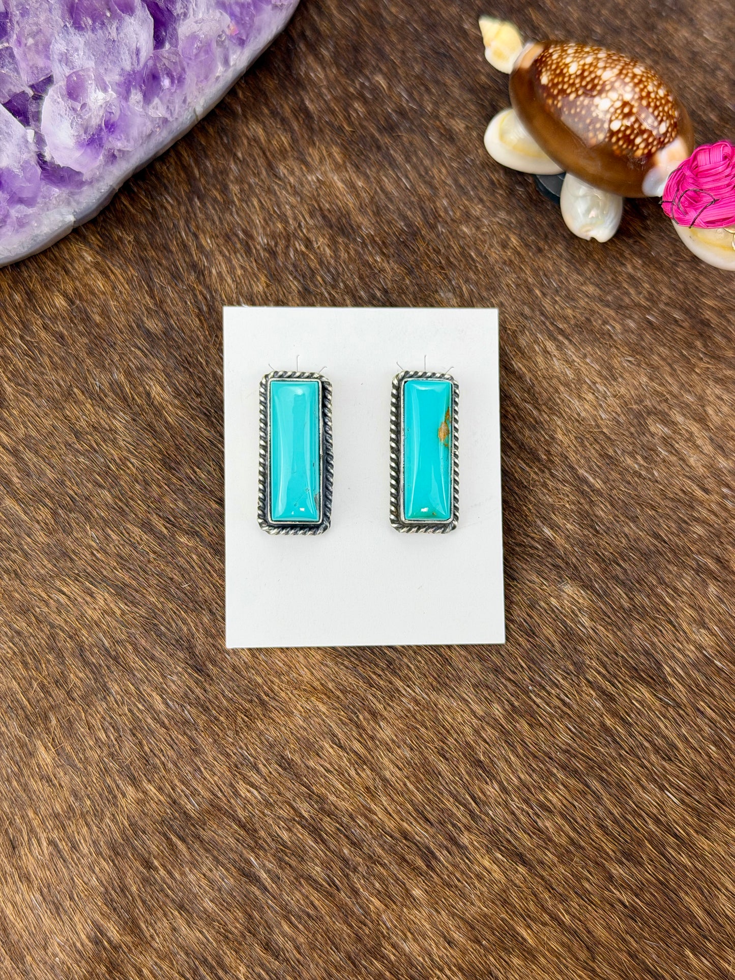 Kingman Turquoise Sterling Silver Bar Earrings