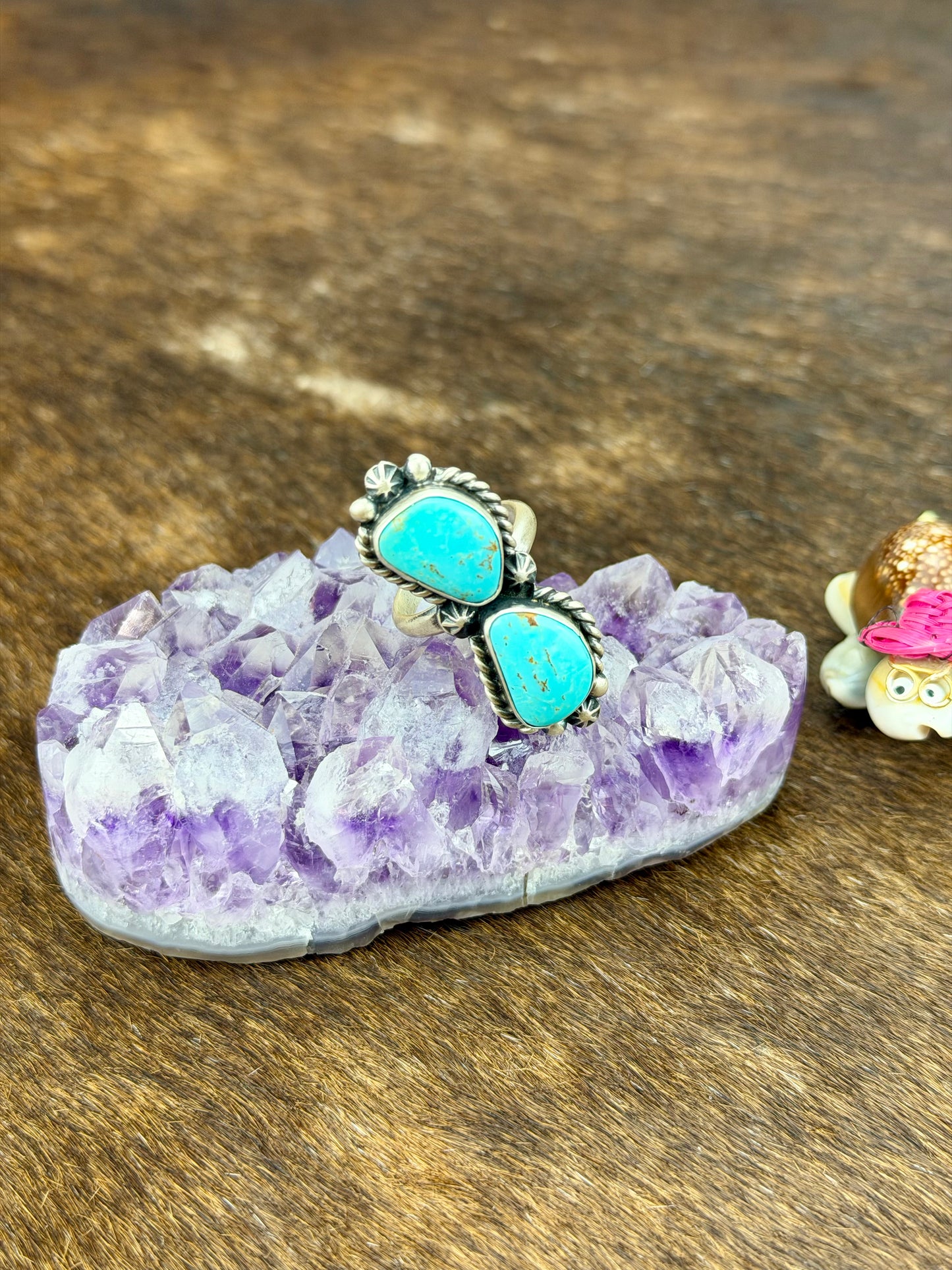 Kingman Turquoise 2 Stone Sterling Silver Ring