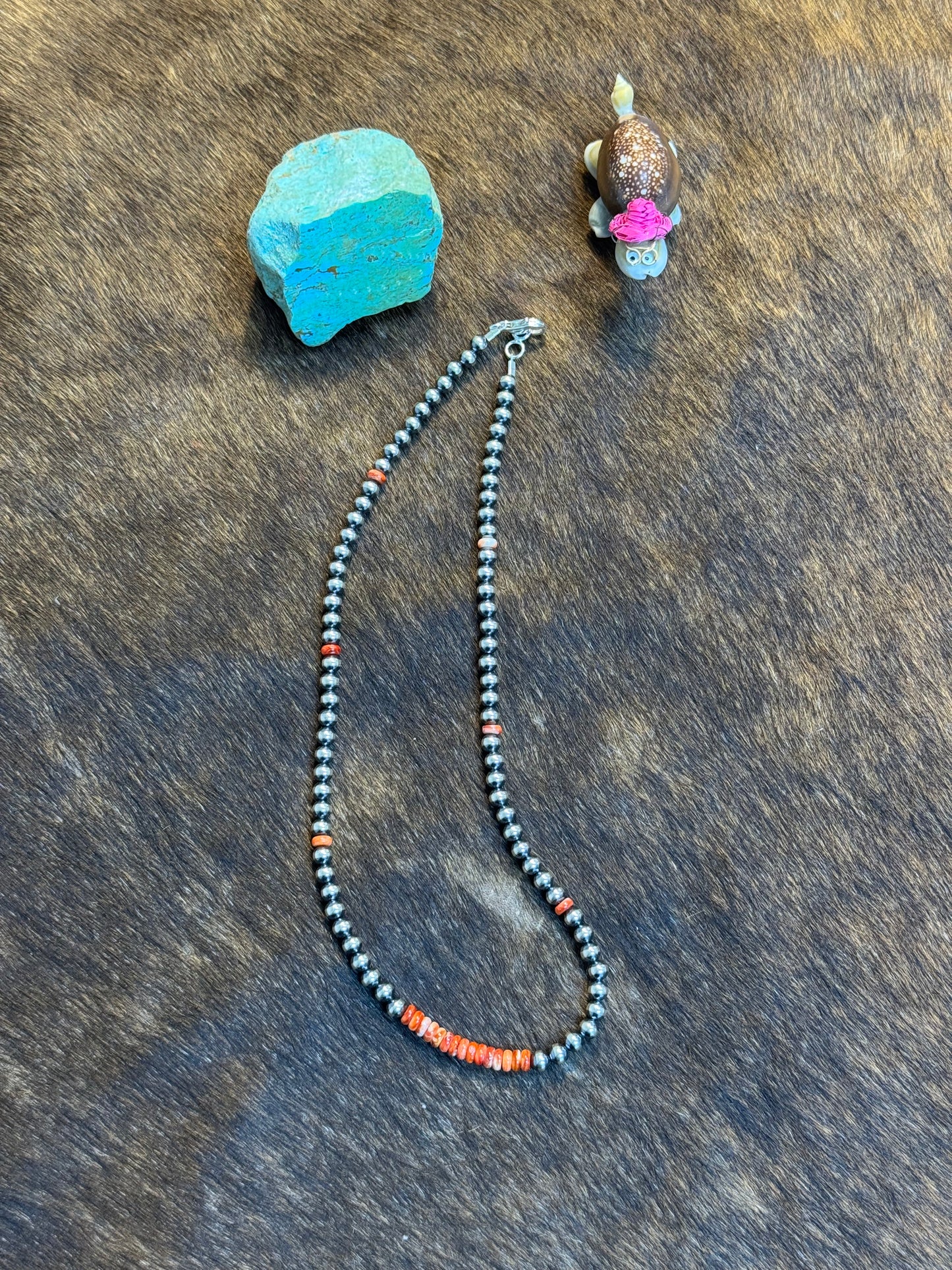 4MM Navajo Style and Red Spiny Pearl Necklace