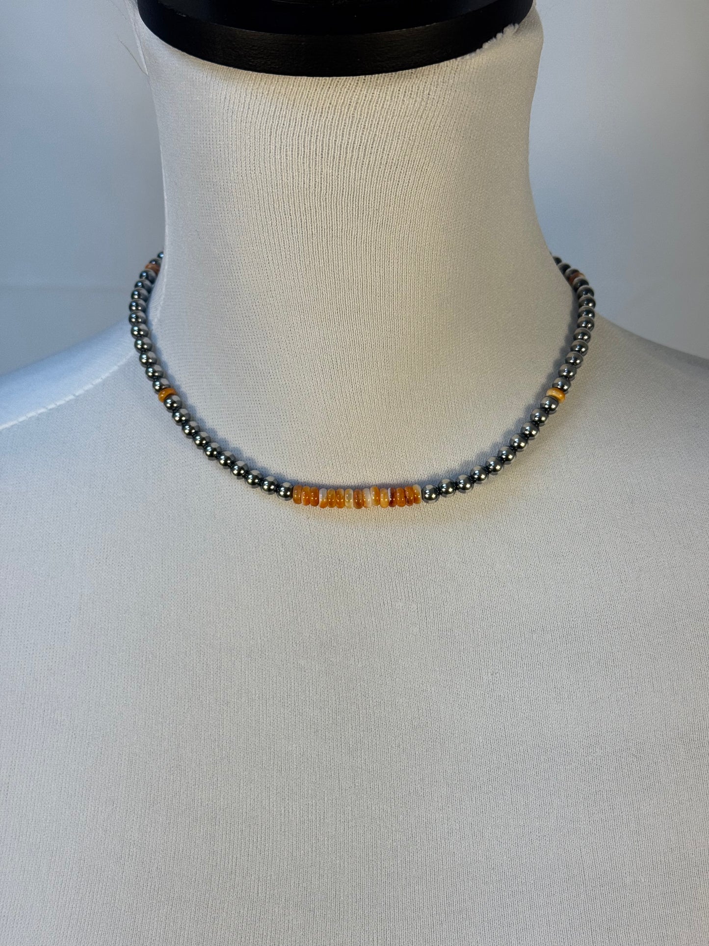 4MM Navajo style Beads and Orange Spiny Necklace