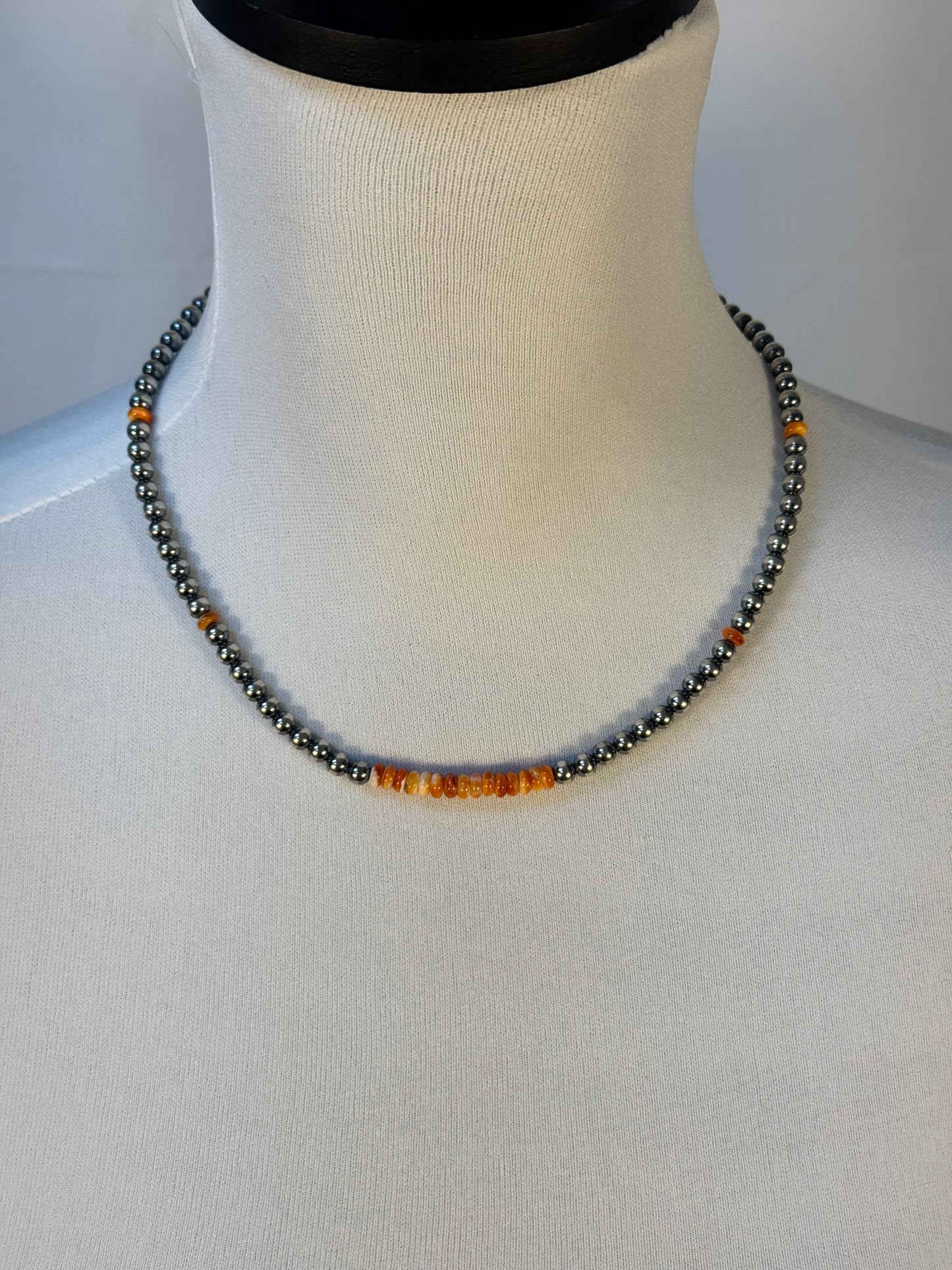 4MM Navajo style Beads and Orange Spiny Necklace