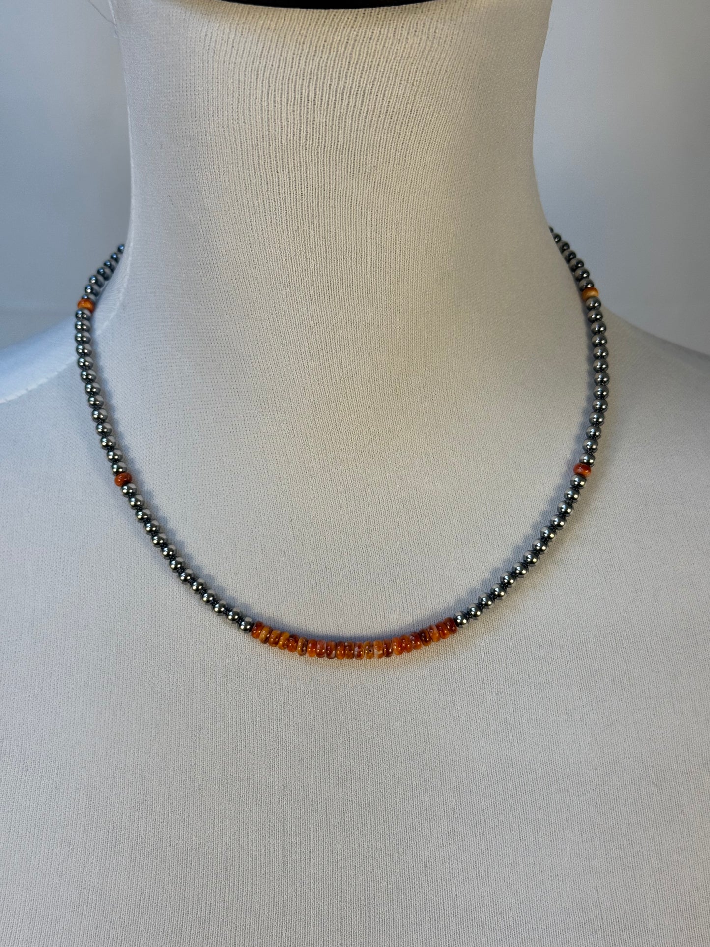 4MM Navajo Style and Red Spiny Pearl Necklace