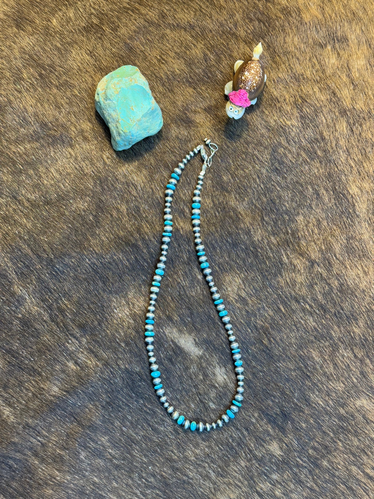 One Stone Turquoise and Navajo Style Bead Necklace