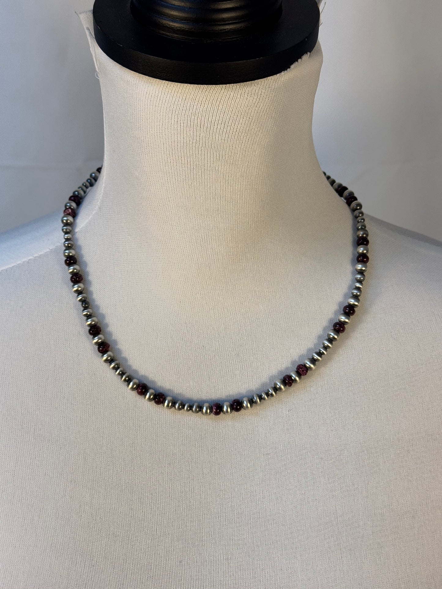 One Stone Purple Spiny and Navajo Style Bead Necklace