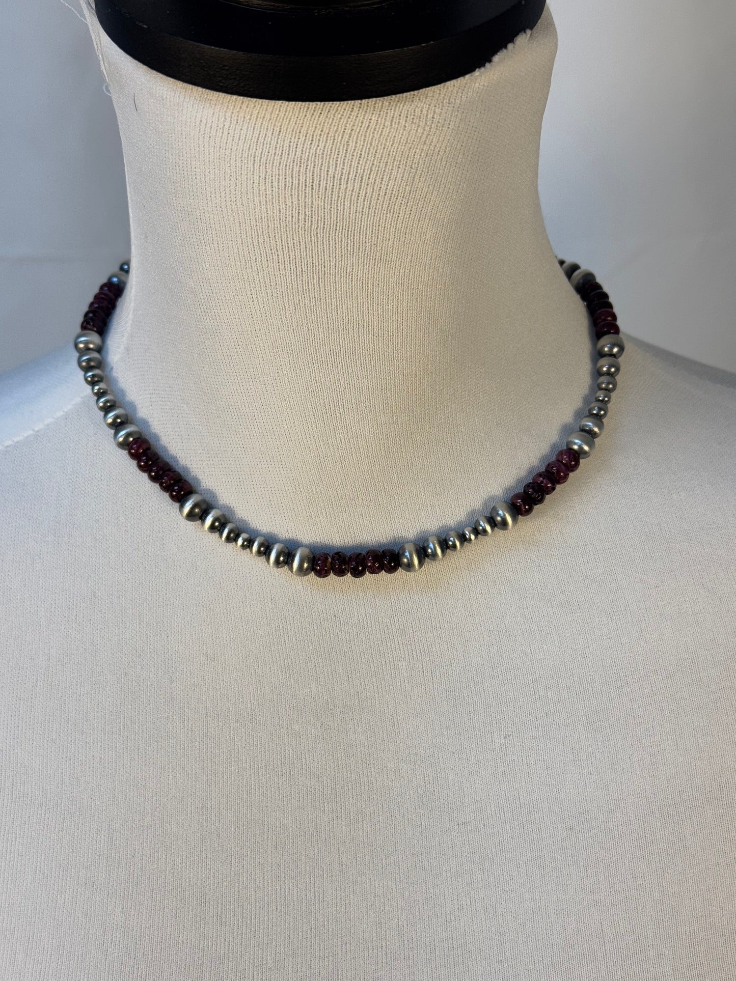 Five Stone Purple Spiny and Navajo Style Bead Necklace