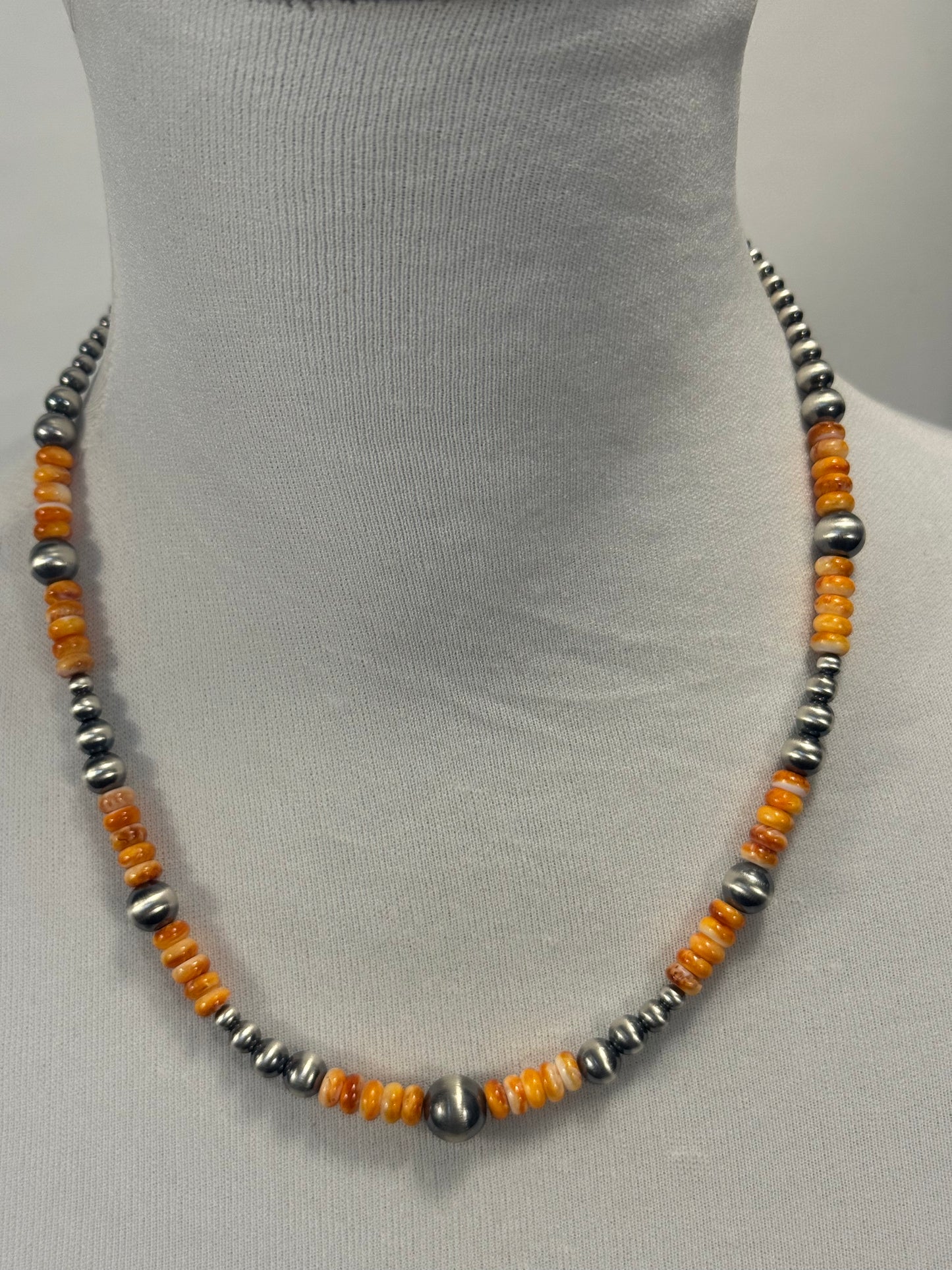 Orange Spiny & Silver Pearl Necklace Design 3