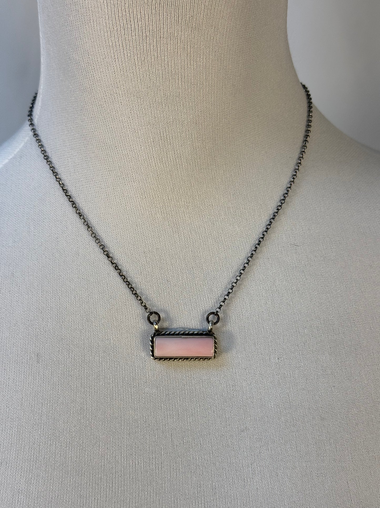 Pink Conch Twist Wire Bar Necklace