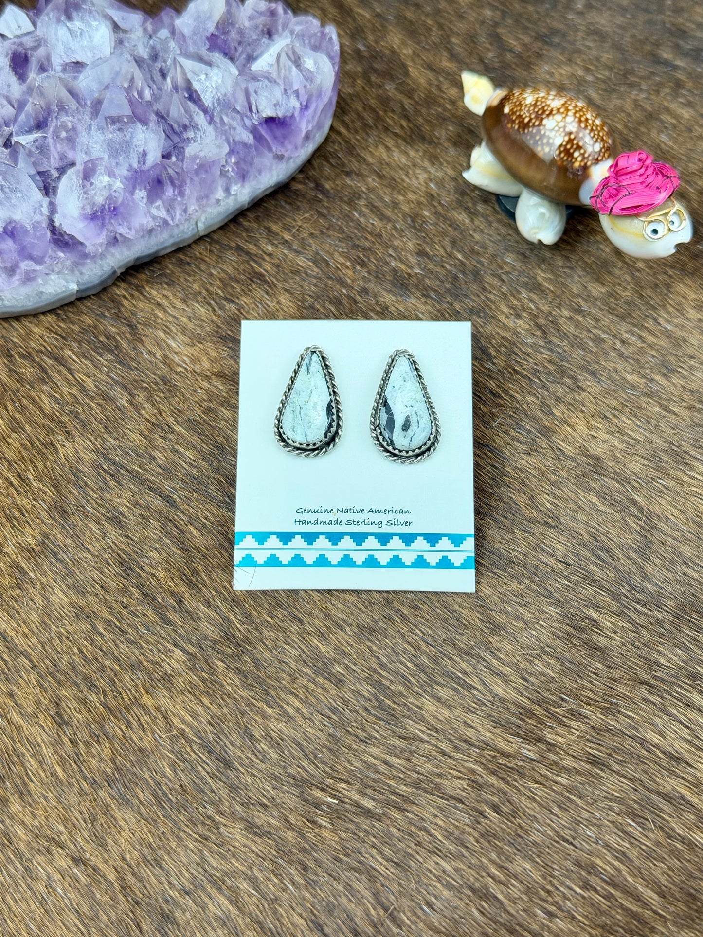 White Buffalo Sterling Silver Teardrop Earrings