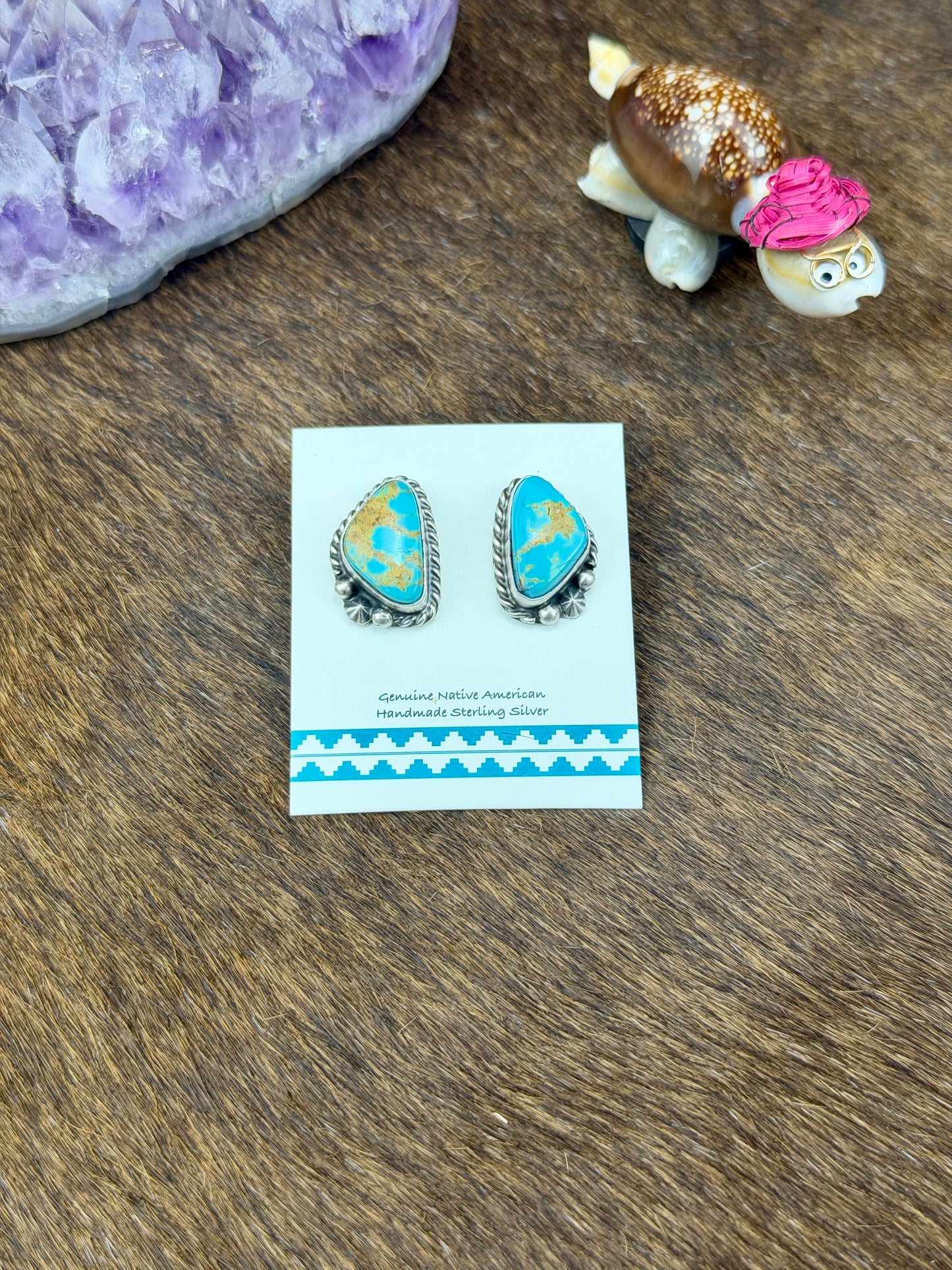 Kingman Turquoise Sterling Silver Triangle Studs