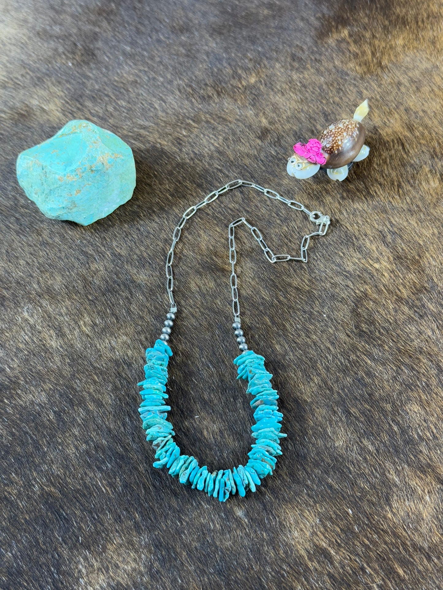 BLUE Kingman Turquoise Nugget and Sterling Silver Chain Necklace