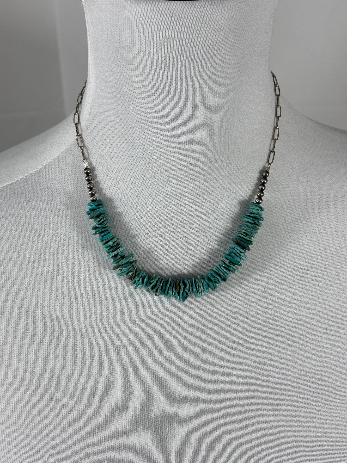 BLUE Kingman Turquoise Nugget and Sterling Silver Chain Necklace