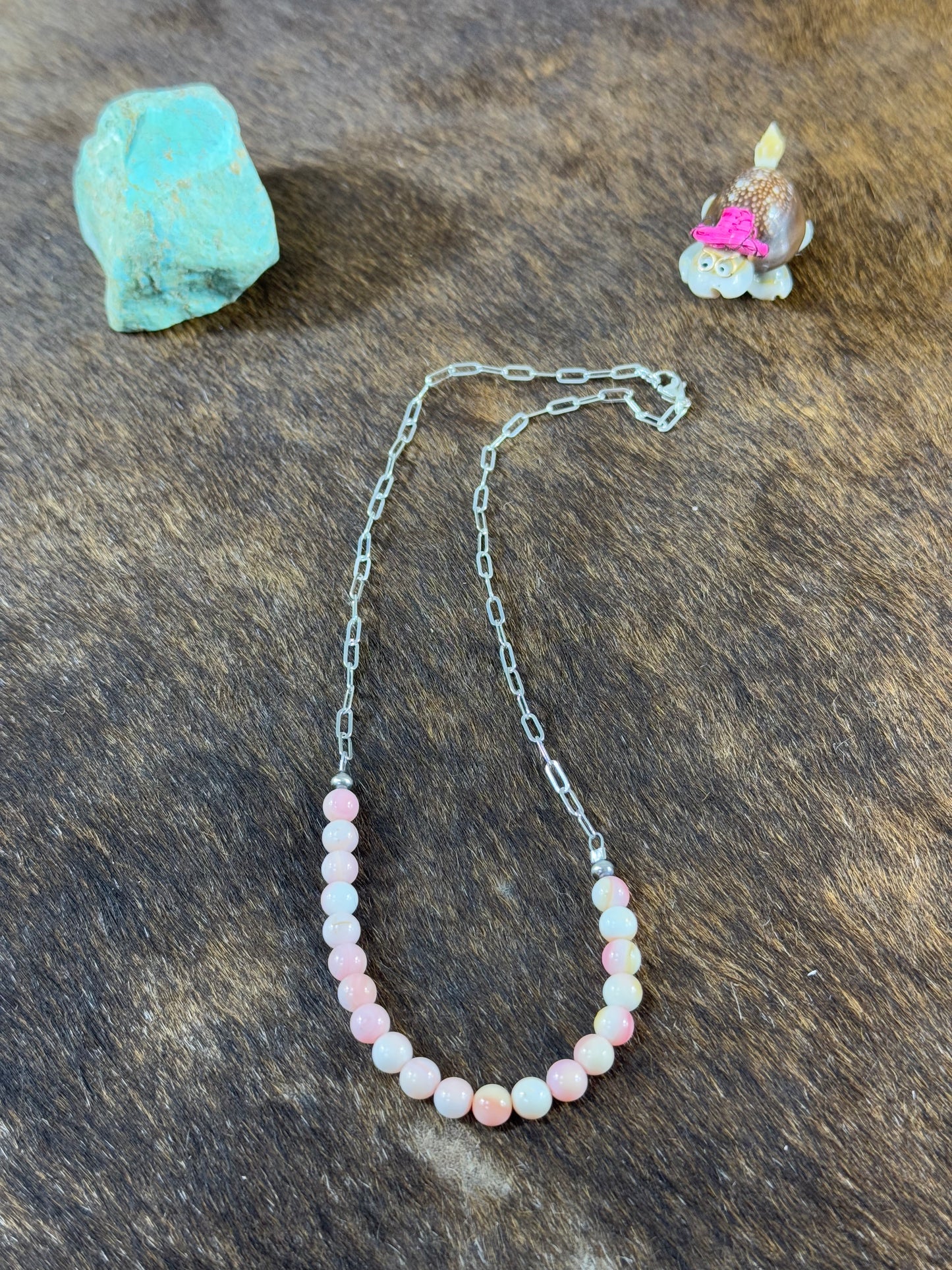 Pink Conch and Sterling Silver Chain Necklace