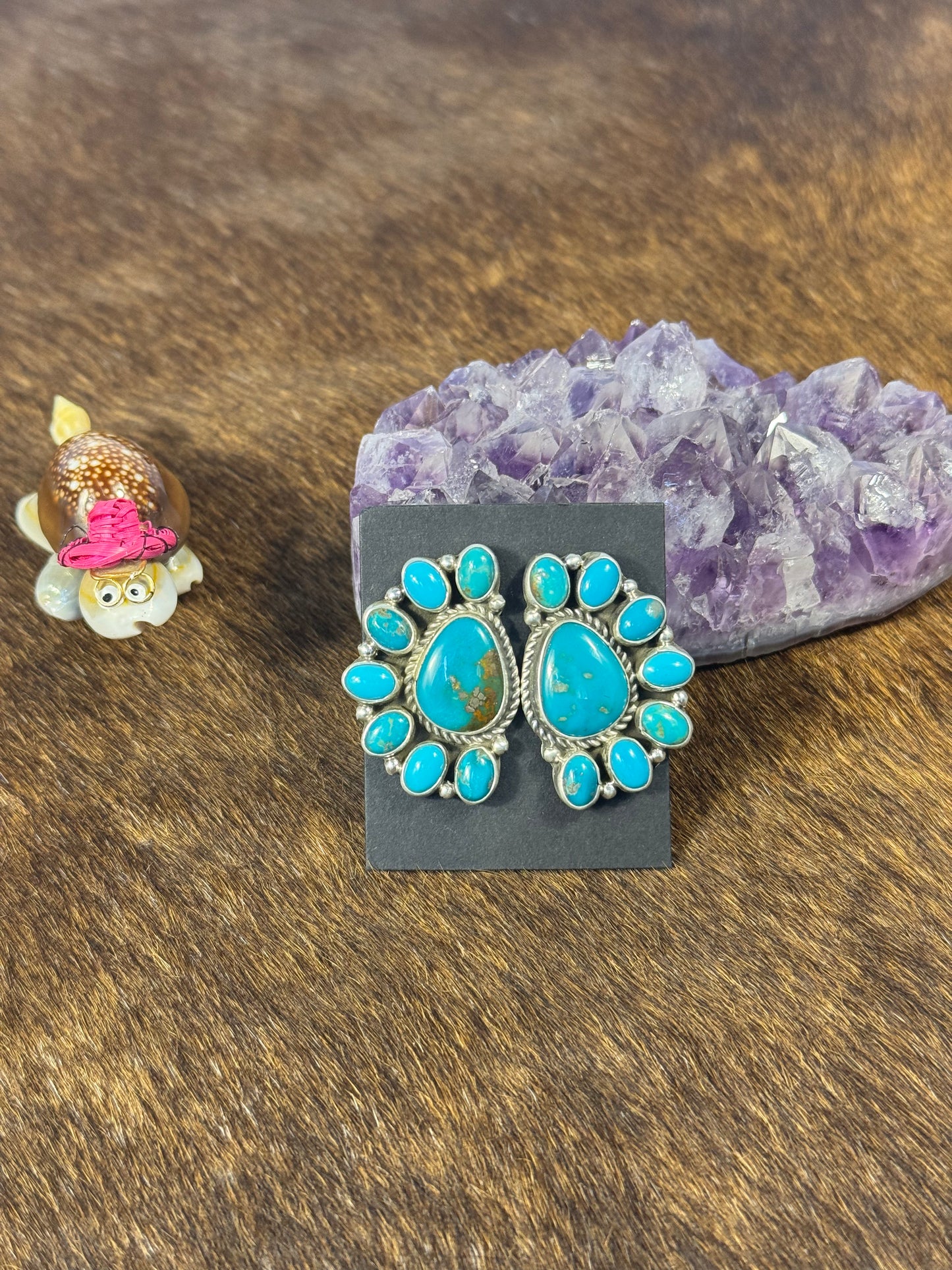 Kingman Turquoise Half Cluster Earring