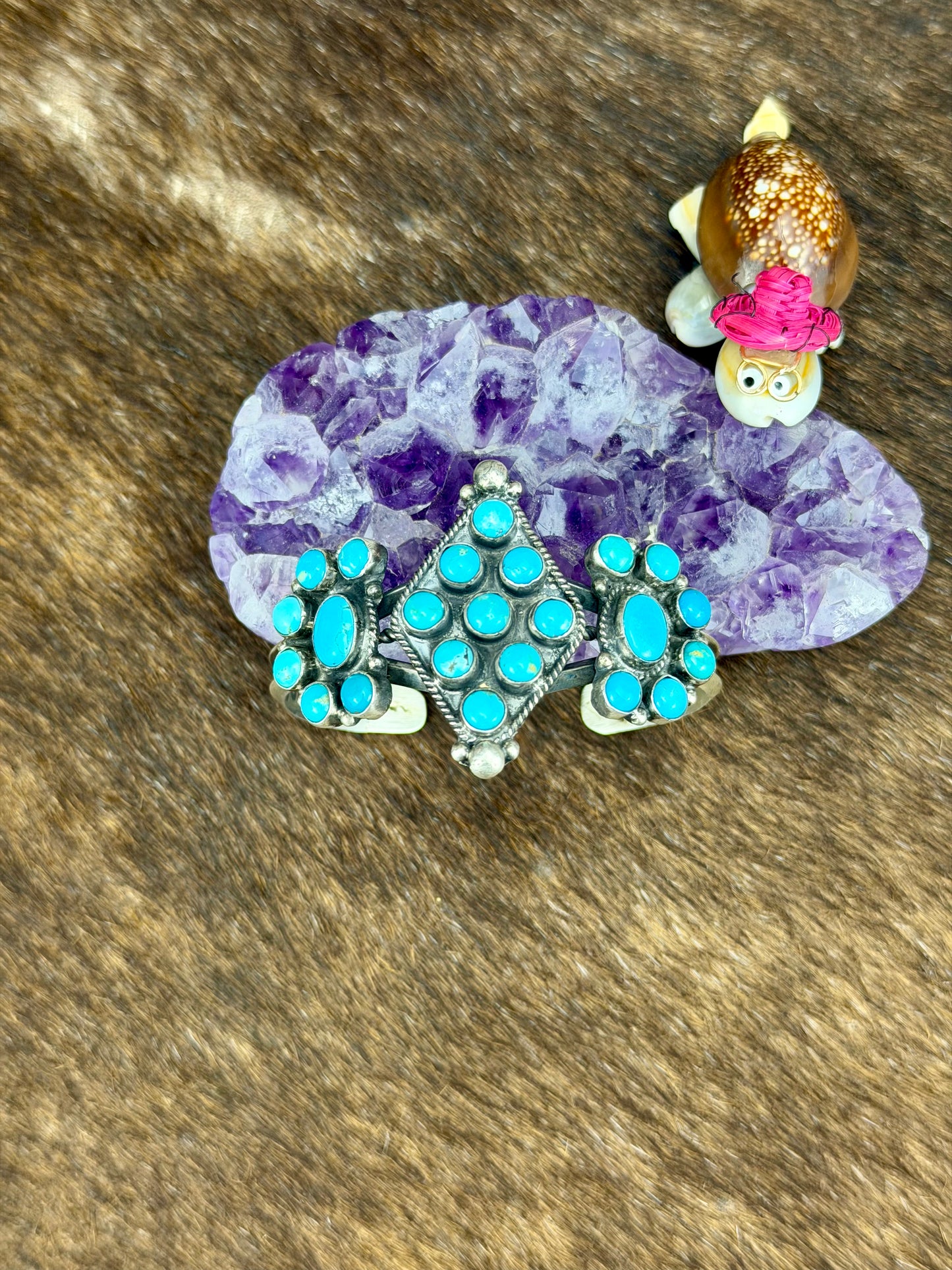 Kingman Turquoise Sterling Silver Diamond Cluster Cuff