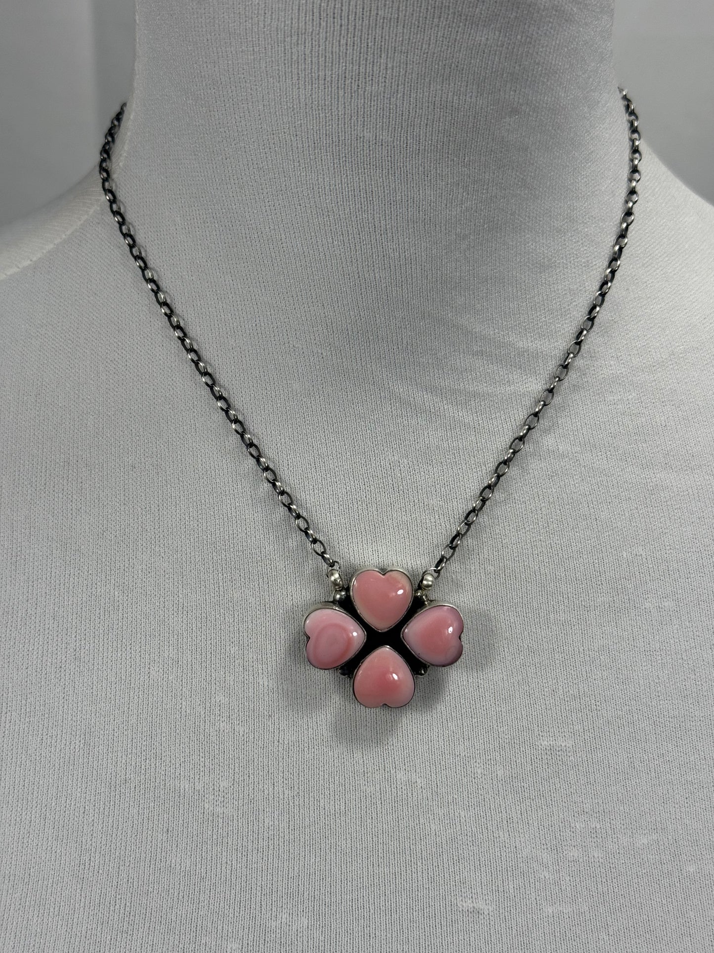 Pink Conch 4 Heart Clover Necklace