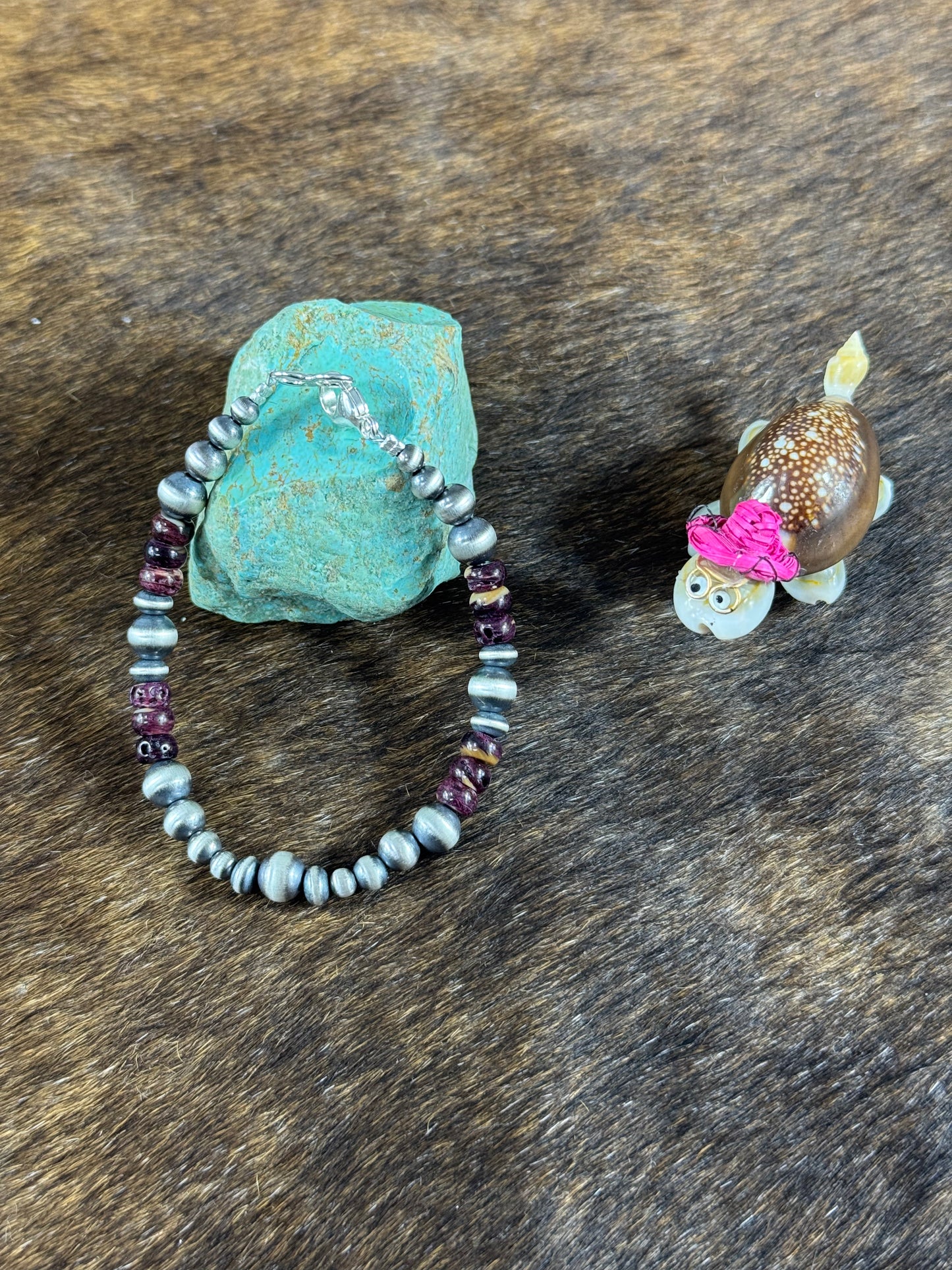 Navajo Style Pearls and Three Stone Bracelet