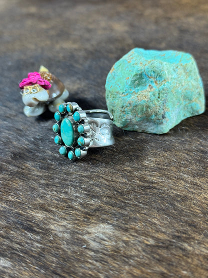 Kingman Turquoise Cluster Stamp Ring