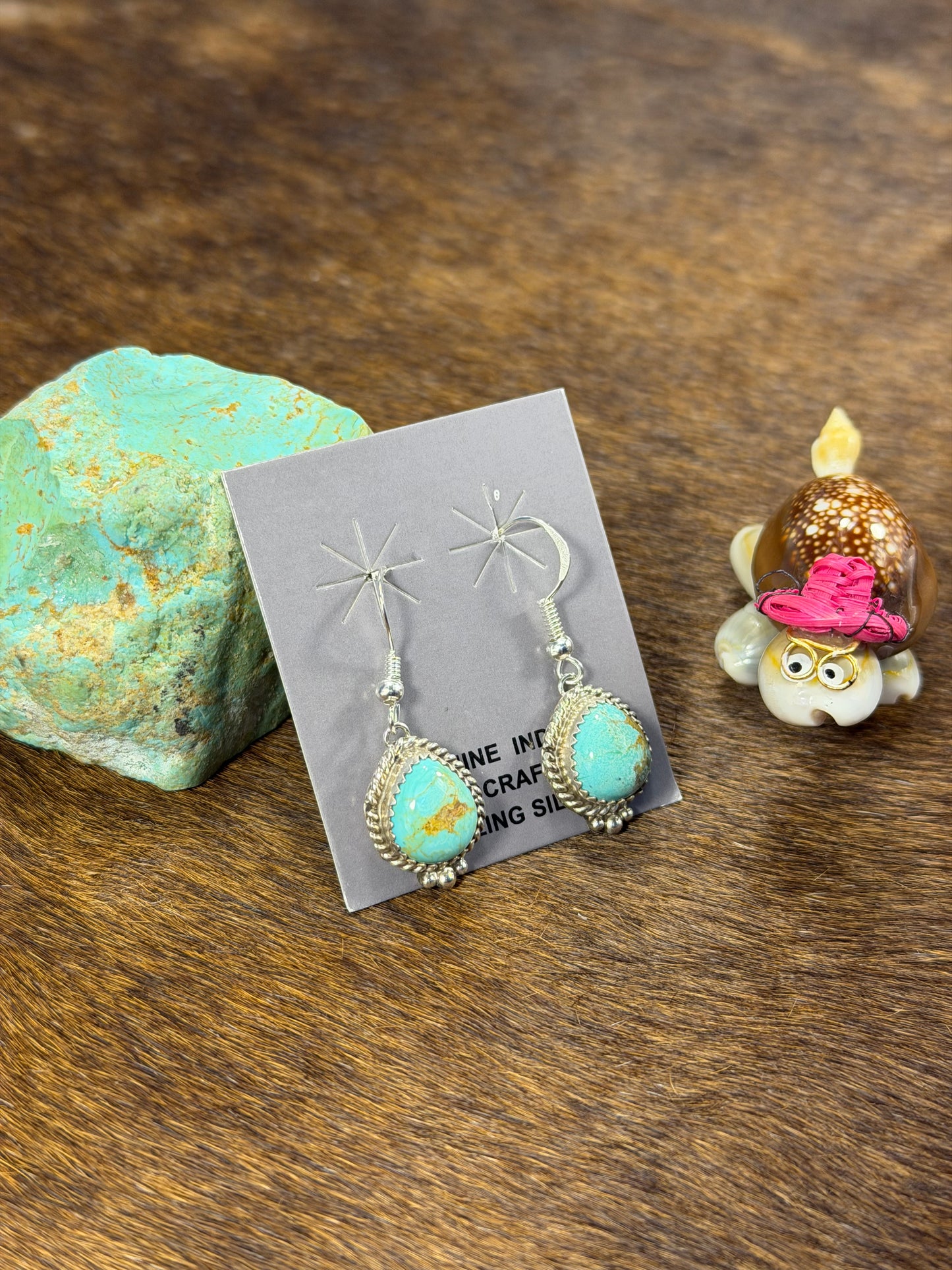 Kingman Turquoise Tear drop Dangle Earring