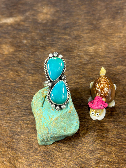 2 Stone Kingman Turquoise Ring