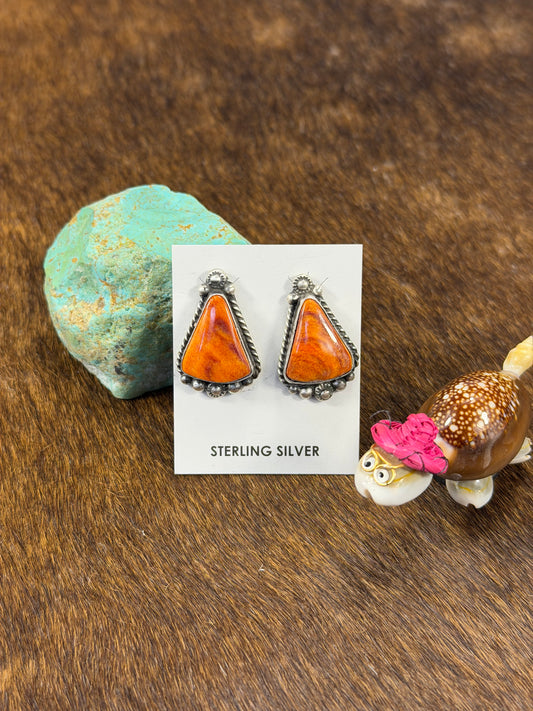 Orange Spiny Tear drop Earring