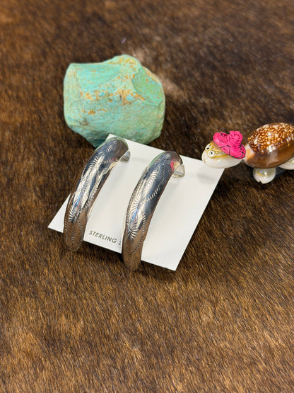 Sterling Silver Stamped Hoop Earring