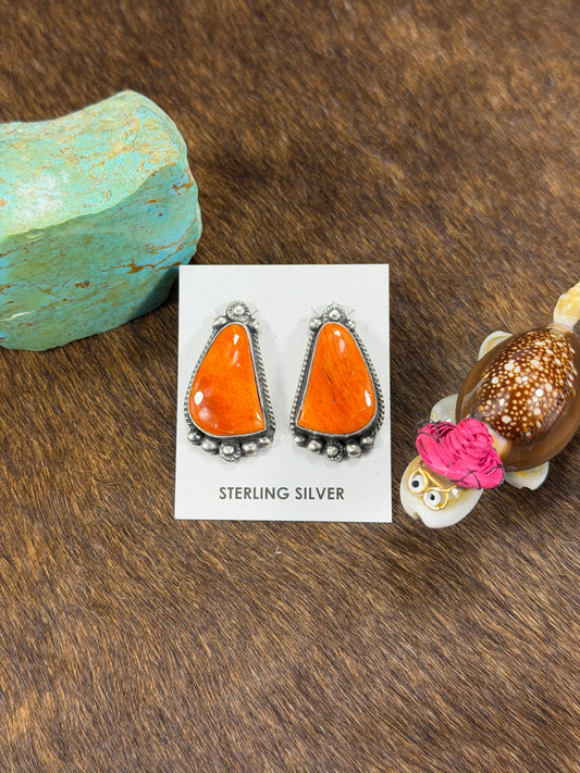 Orange Spiny Tear drop Earring