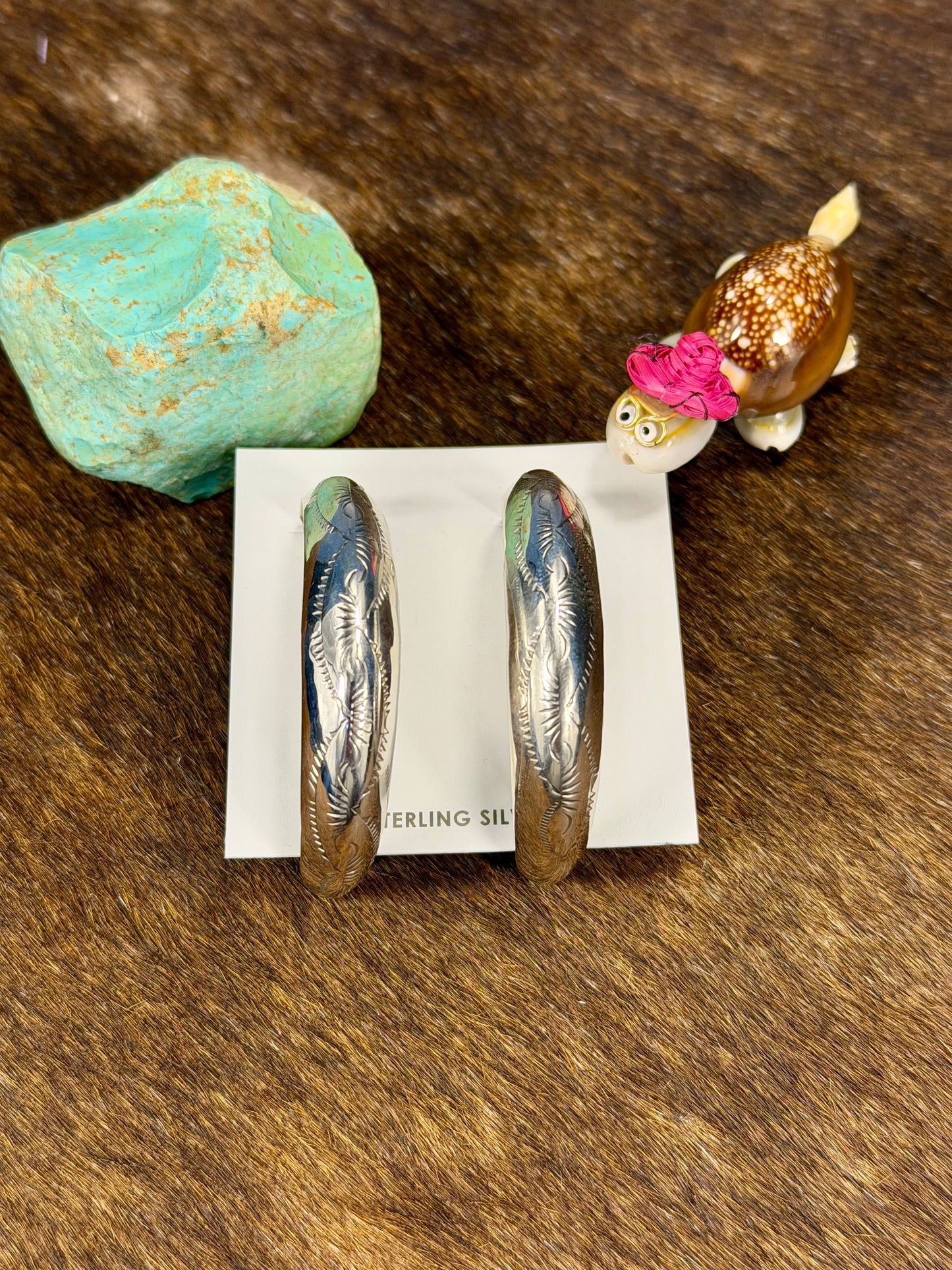 Sterling Silver Stamped Hoop Earring