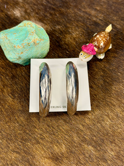 Sterling Silver Stamped Hoop Earring
