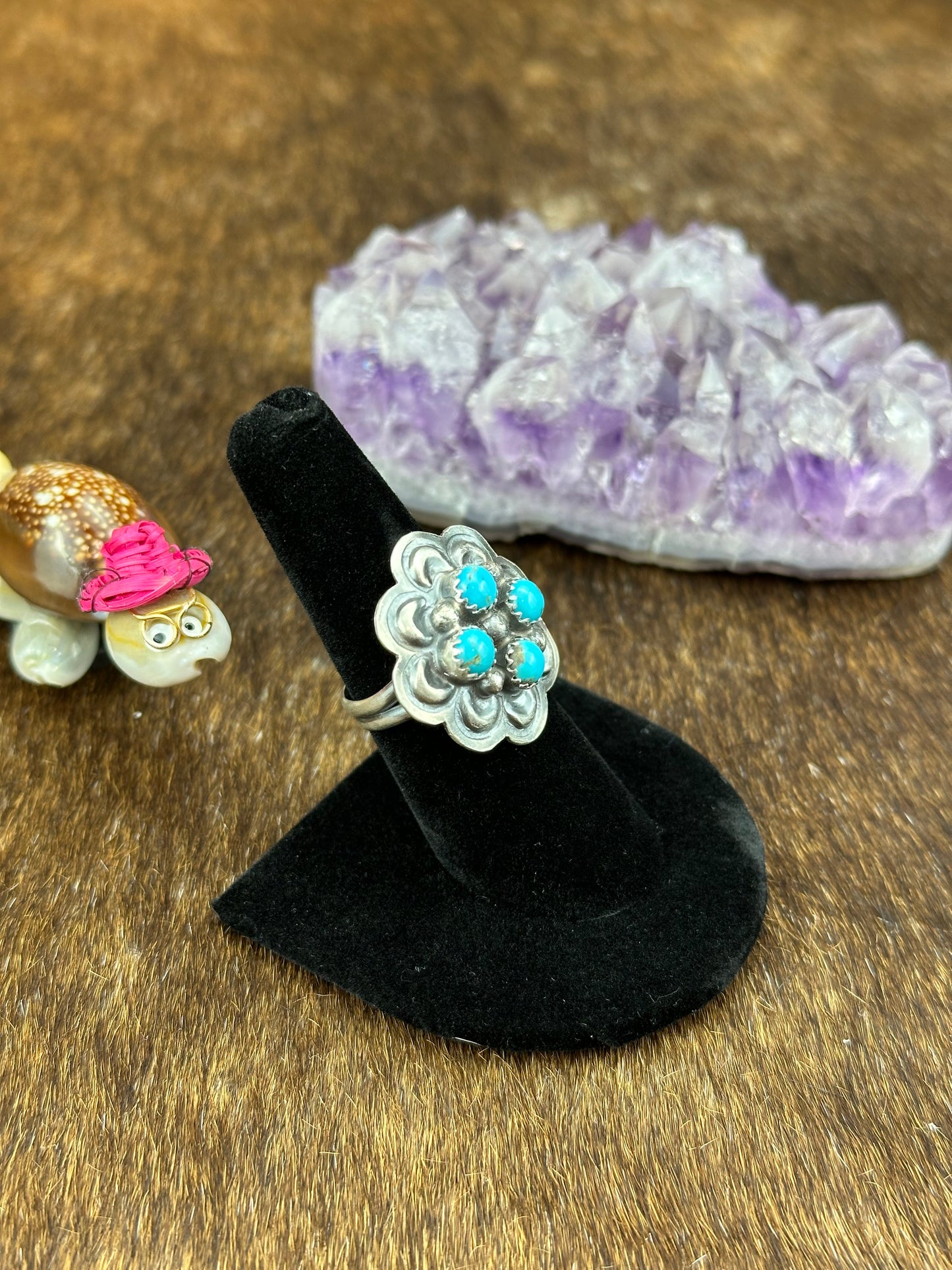 Sterling Silver & Kingman Flower ring