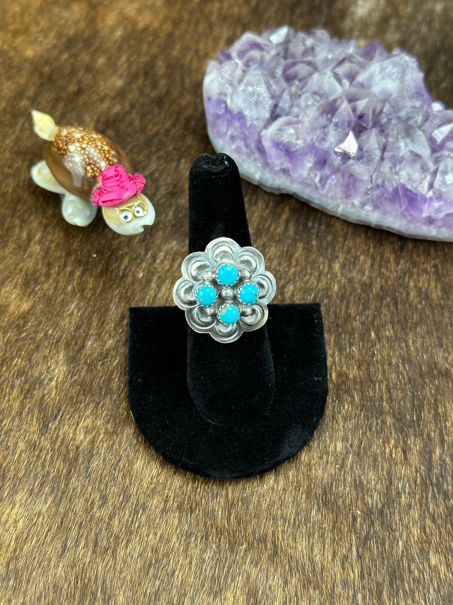 Sterling Silver & Kingman Flower ring