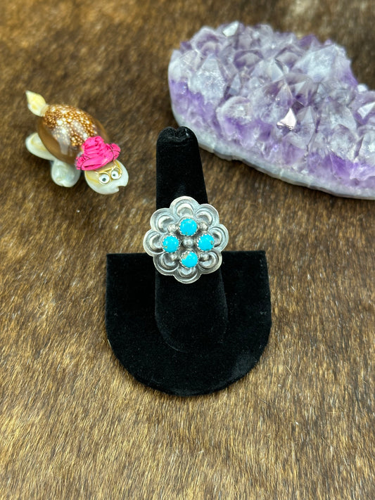 Sterling Silver & Kingman Flower ring