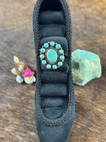 Kingman Turquoise Cluster Stamp Ring