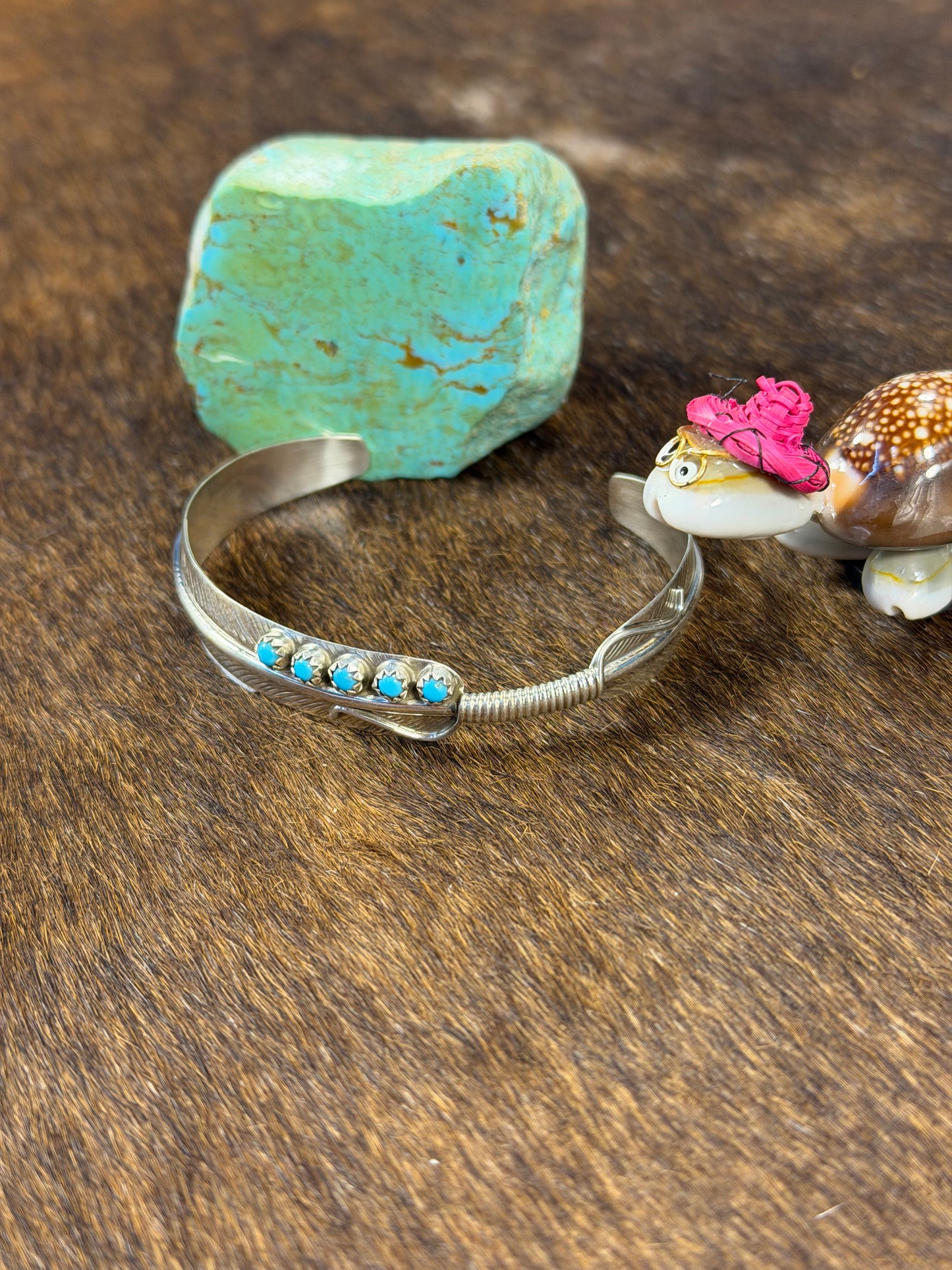 5 Stone Kingman Turquoise Feather Breaclet