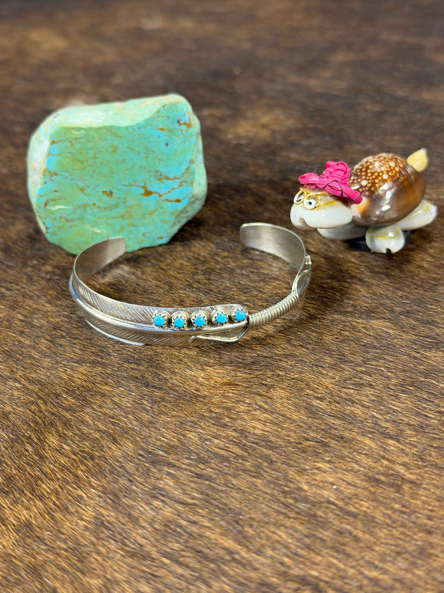 5 Stone Kingman Turquoise Feather Breaclet