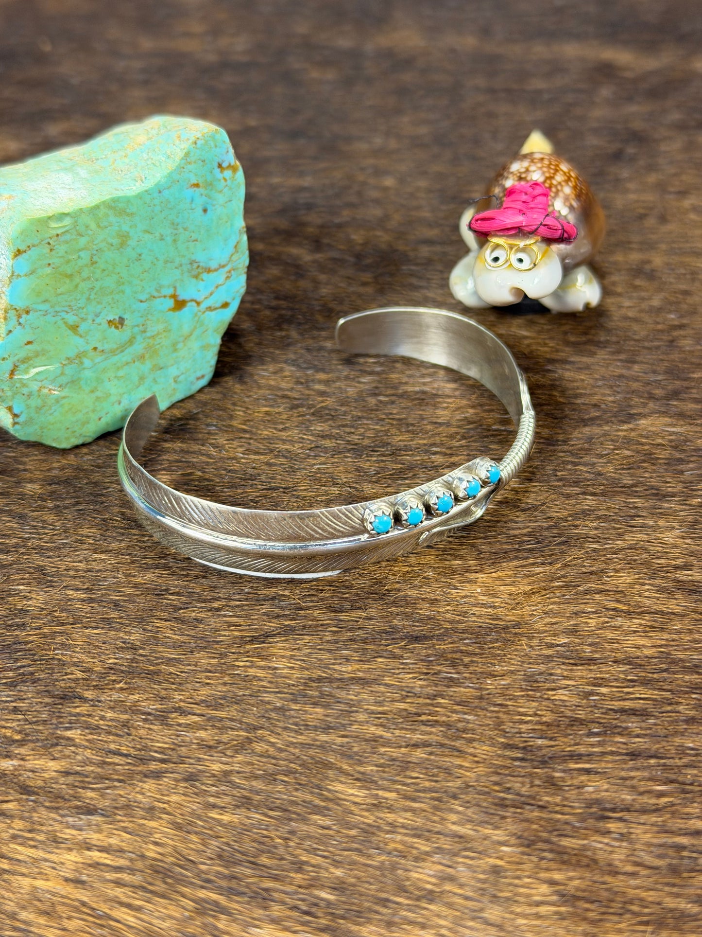 5 Stone Kingman Turquoise Feather Breaclet