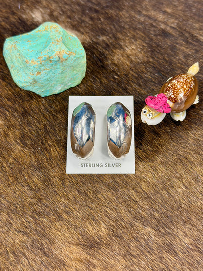 Sterling Silver Stamped Hoop Earring