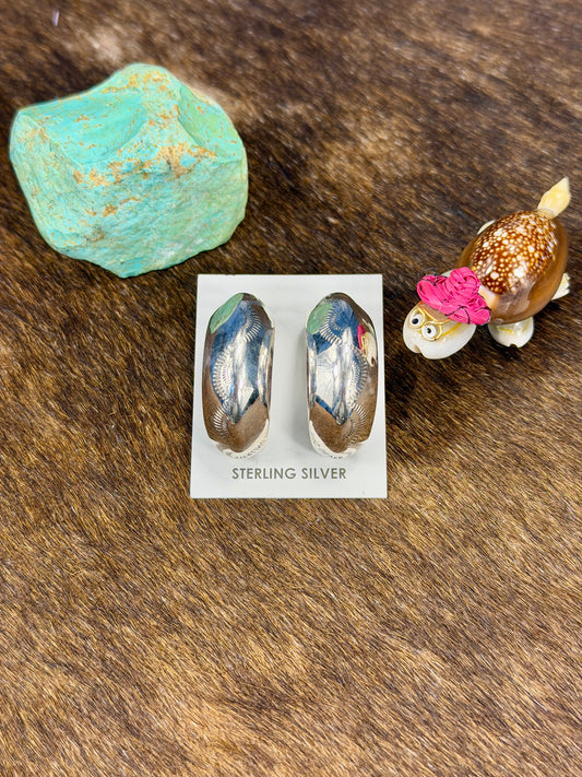 Sterling Silver Stamped Hoop Earring