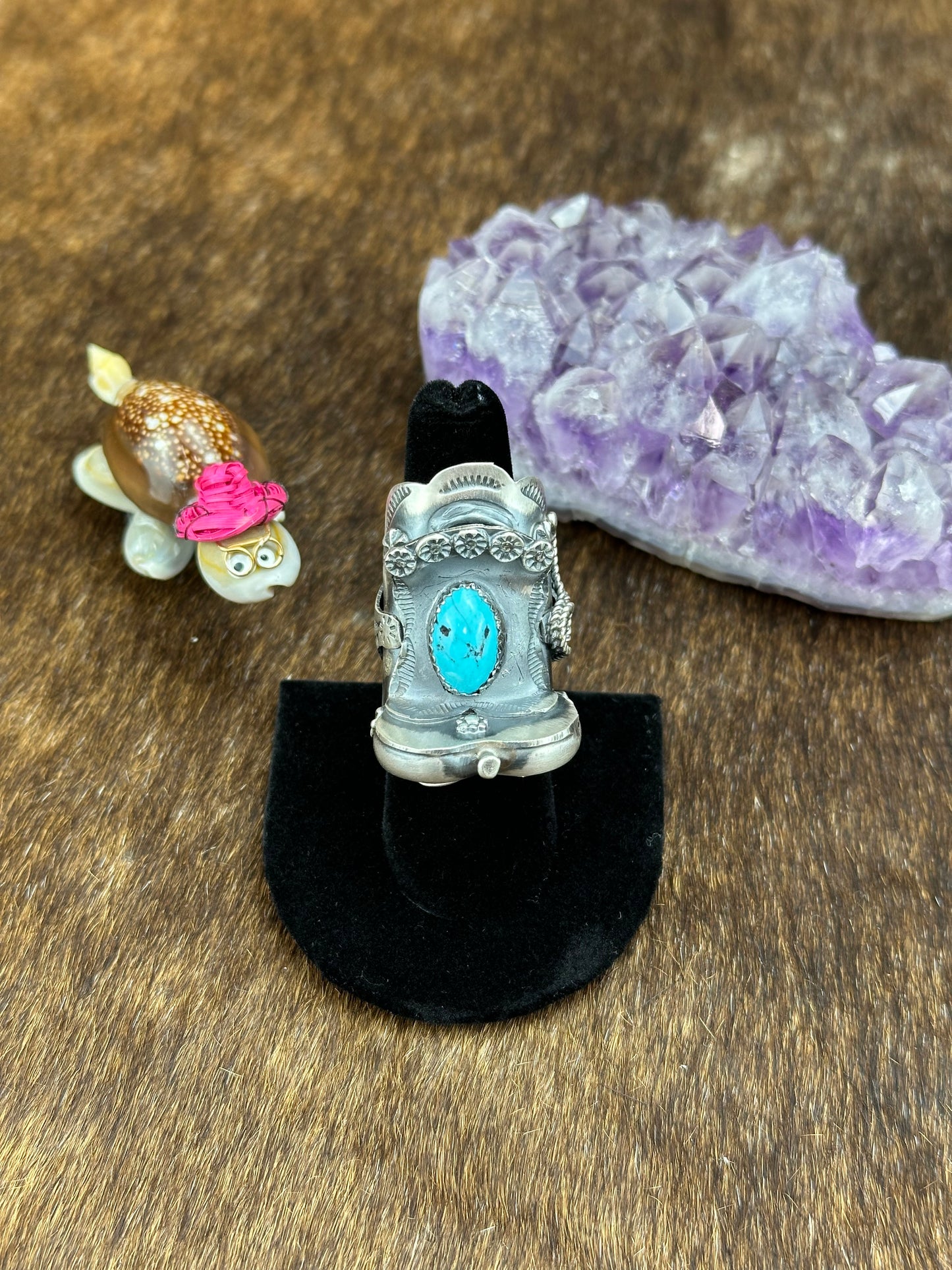 Kingman Turquoise Saddle Sterling Ring
