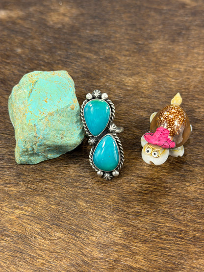 2 Stone Kingman Turquoise Ring