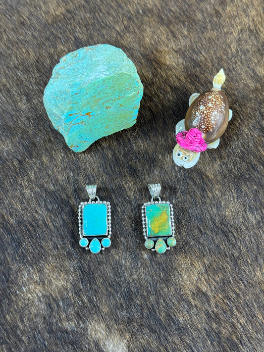 Kingman Turquoise Rectangle Halo Pendants