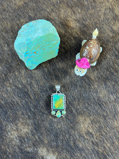 Kingman Turquoise Rectangle Halo Pendants
