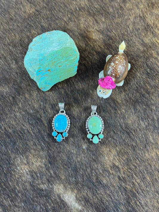 Kingman Turquoise Oval Halo Pendants