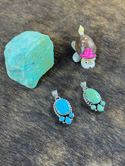 Kingman Turquoise Oval Halo Pendants