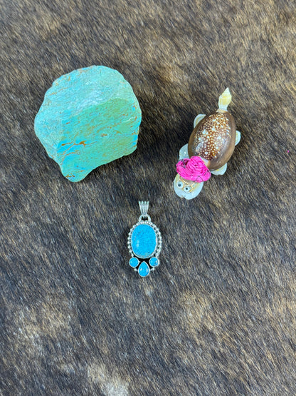 Kingman Turquoise Oval Halo Pendants