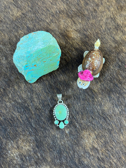 Kingman Turquoise Oval Halo Pendants